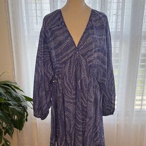H&M Blue Patterned Long Sleeve Dress